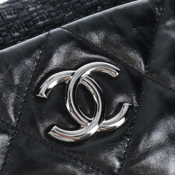 CHANEL Matelasse Portello Hand Bag Lamb Skin 2way Black Silver CC Auth 208729V