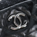 CHANEL Matelasse Portello Hand Bag Lamb Skin 2way Black Silver CC Auth 208729V-17