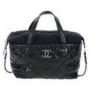 CHANEL Matelasse Portello Hand Bag Lamb Skin 2way Black Silver CC Auth 208729V-2