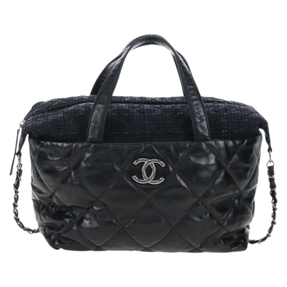 CHANEL Matelasse Portello Hand Bag Lamb Skin 2way Black Silver CC Auth 208729V
