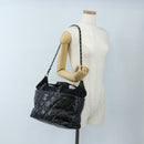 CHANEL Matelasse Portello Hand Bag Lamb Skin 2way Black Silver CC Auth 208729V-27