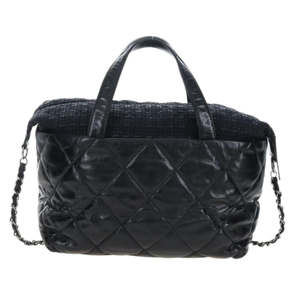 CHANEL Matelasse Portello Hand Bag Lamb Skin 2way Black Silver CC Auth 208729V