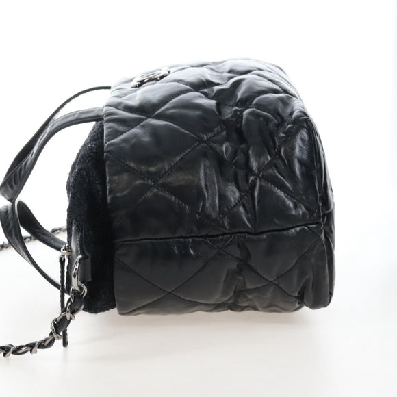 CHANEL Matelasse Portello Hand Bag Lamb Skin 2way Black Silver CC Auth 208729V
