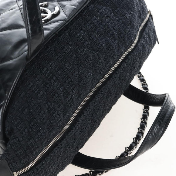 CHANEL Matelasse Portello Hand Bag Lamb Skin 2way Black Silver CC Auth 208729V
