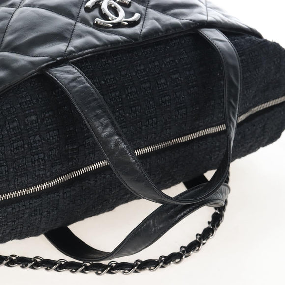 CHANEL Matelasse Portello Hand Bag Lamb Skin 2way Black Silver CC Auth 208729V