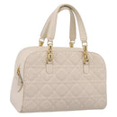 Christian Dior Maris Pearl Canage Hand Bag Leather White Gold Auth 208737A-1