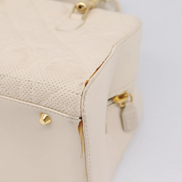Christian Dior Maris Pearl Canage Hand Bag Leather White Gold Auth 208737A