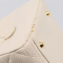 Christian Dior Maris Pearl Canage Hand Bag Leather White Gold Auth 208737A-8