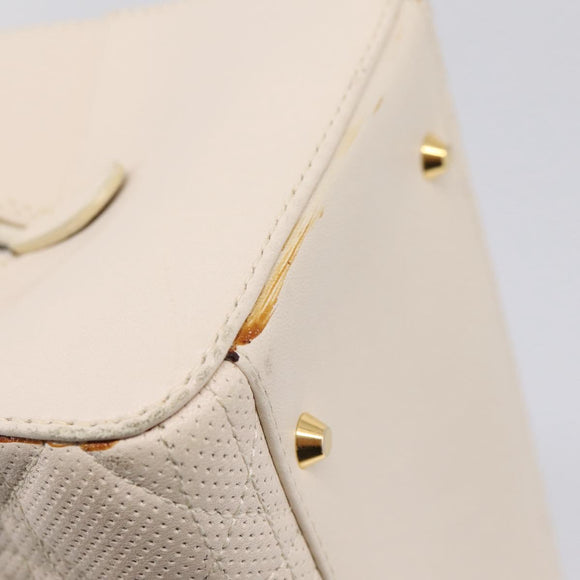 Christian Dior Maris Pearl Canage Hand Bag Leather White Gold Auth 208737A