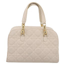 Christian Dior Maris Pearl Canage Hand Bag Leather White Gold Auth 208737A-13