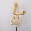 Christian Dior Maris Pearl Canage Hand Bag Leather White Gold Auth 208737A-25