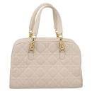 Christian Dior Maris Pearl Canage Hand Bag Leather White Gold Auth 208737A-2