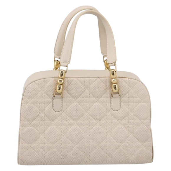Christian Dior Maris Pearl Canage Hand Bag Leather White Gold Auth 208737A