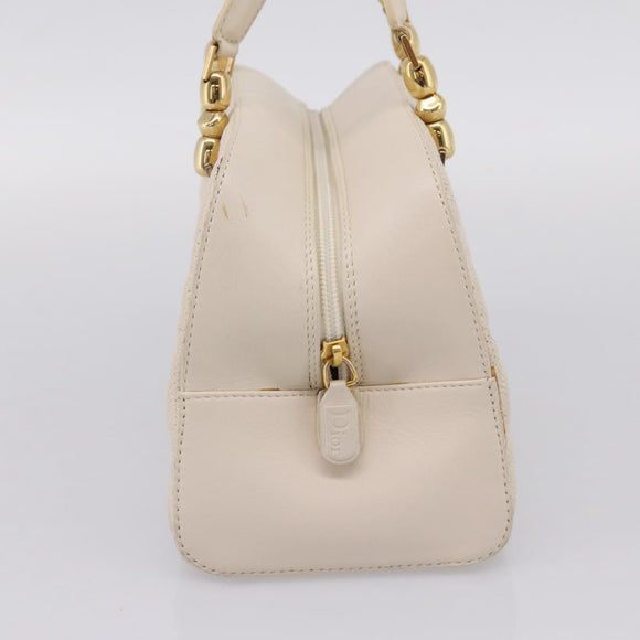 Christian Dior Maris Pearl Canage Hand Bag Leather White Gold Auth 208737A