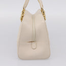 Christian Dior Maris Pearl Canage Hand Bag Leather White Gold Auth 208737A-4