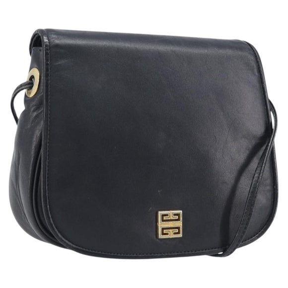 GIVENCHY Shoulder Bag Leather Black Gold Auth 208740