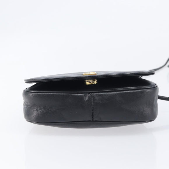 GIVENCHY Shoulder Bag Leather Black Gold Auth 208740