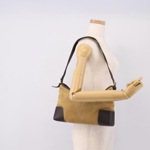 LOEWE Shoulder Bag Suede Beige Gold Tone Auth 208742V