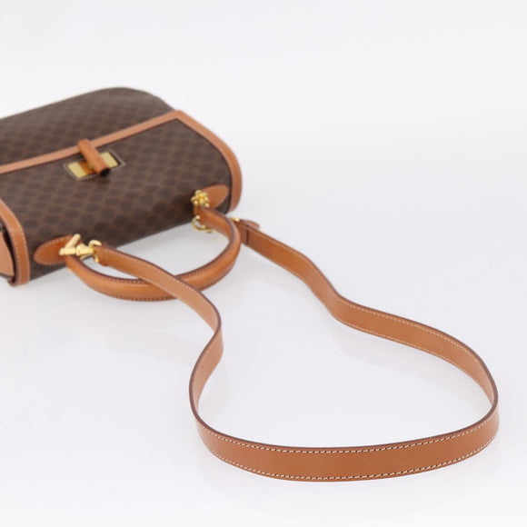 CELINE Macadam Canvas Hand Bag PVC Leather 2way Brown Gold Auth 208743V