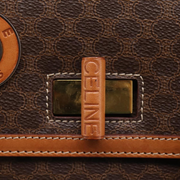 CELINE Macadam Canvas Hand Bag PVC Leather 2way Brown Gold Auth 208743V
