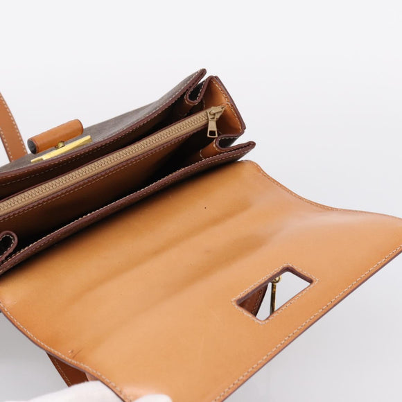 CELINE Macadam Canvas Hand Bag PVC Leather 2way Brown Gold Auth 208743V