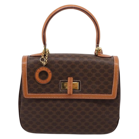 CELINE Macadam Canvas Hand Bag PVC Leather 2way Brown Gold Auth 208743V
