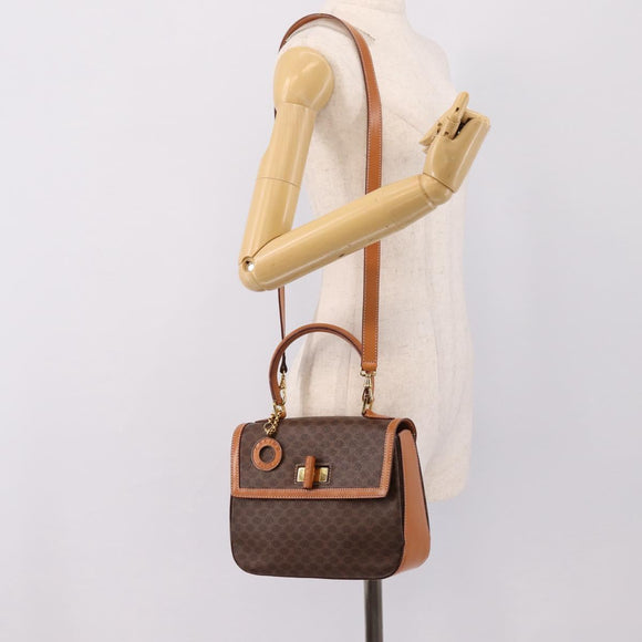 CELINE Macadam Canvas Hand Bag PVC Leather 2way Brown Gold Auth 208743V