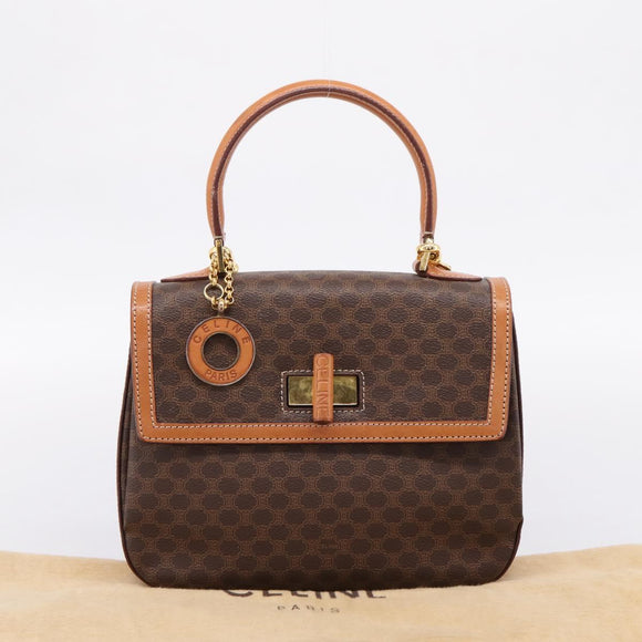 CELINE Macadam Canvas Hand Bag PVC Leather 2way Brown Gold Auth 208743V