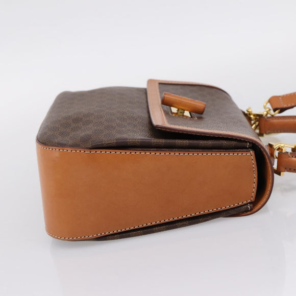 CELINE Macadam Canvas Hand Bag PVC Leather 2way Brown Gold Auth 208743V