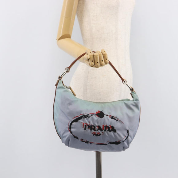PRADA Shoulder Bag Nylon Light Blue Silver Auth 208746