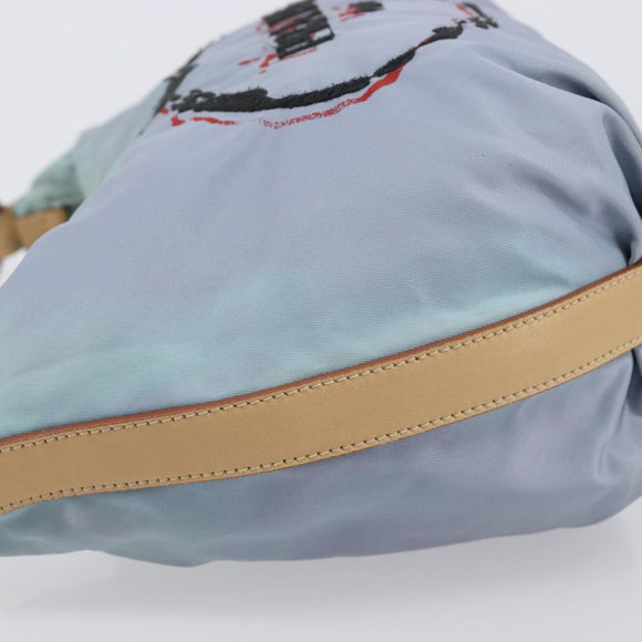 PRADA Shoulder Bag Nylon Light Blue Silver Auth 208746