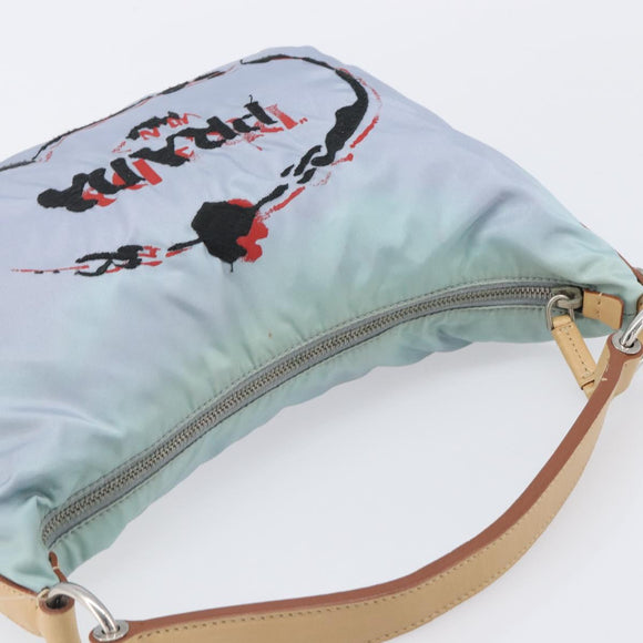 PRADA Shoulder Bag Nylon Light Blue Silver Auth 208746