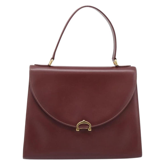 Cartier Must Line Hand Bag Leather Bordeaux Gold Auth 208747