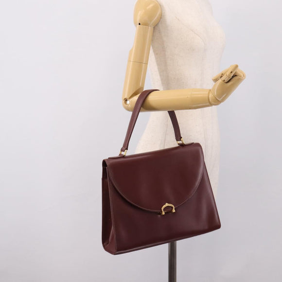 Cartier Must Line Hand Bag Leather Bordeaux Gold Auth 208747