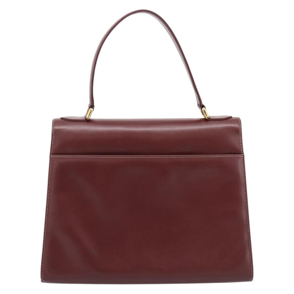 Cartier Must Line Hand Bag Leather Bordeaux Gold Auth 208747