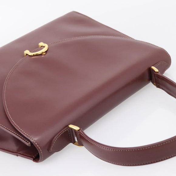 Cartier Must Line Hand Bag Leather Bordeaux Gold Auth 208747