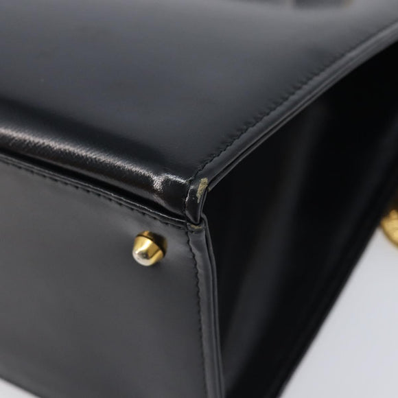 Gianni Versace Hand Bag Leather Black Gold Auth 208748
