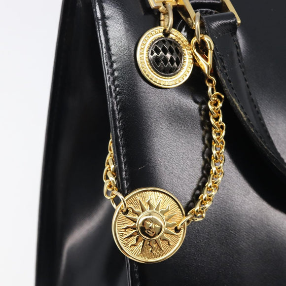 Gianni Versace Hand Bag Leather Black Gold Auth 208748