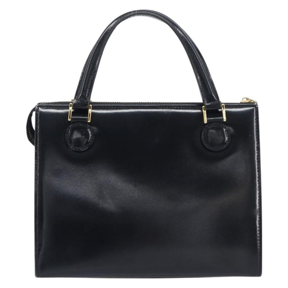 Gianni Versace Hand Bag Leather Black Gold Auth 208748