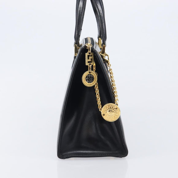 Gianni Versace Hand Bag Leather Black Gold Auth 208748