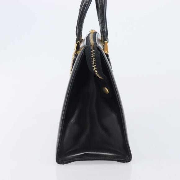 Gianni Versace Hand Bag Leather Black Gold Auth 208748
