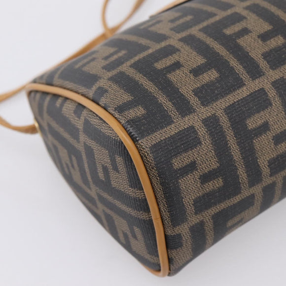 FENDI Zucca Canvas Mamma Baguette Shoulder Bag PVC Brown Black Auth 208749