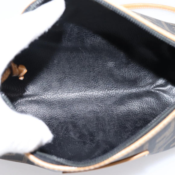 FENDI Zucca Canvas Mamma Baguette Shoulder Bag PVC Brown Black Auth 208749