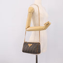 FENDI Zucca Canvas Mamma Baguette Shoulder Bag PVC Brown Black Auth 208749-19