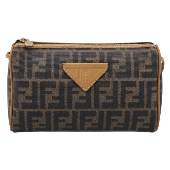 FENDI Zucca Canvas Mamma Baguette Shoulder Bag PVC Brown Black Auth 208749