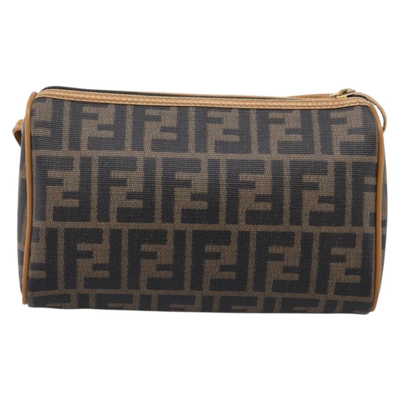 FENDI Zucca Canvas Mamma Baguette Shoulder Bag PVC Brown Black Auth 208749