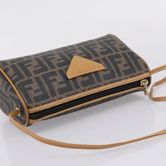 FENDI Zucca Canvas Mamma Baguette Shoulder Bag PVC Brown Black Auth 208749