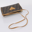 FENDI Zucca Canvas Mamma Baguette Shoulder Bag PVC Brown Black Auth 208749-7