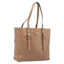 PRADA Tote Bag Leather Beige Silver Auth 208753V-1