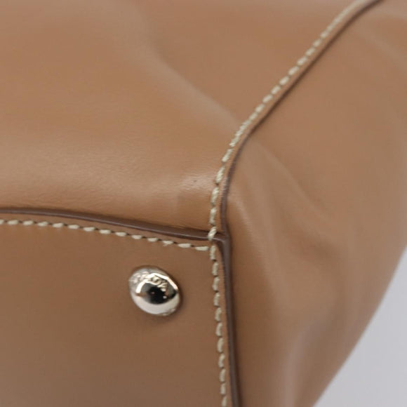 PRADA Tote Bag Leather Beige Silver Auth 208753V